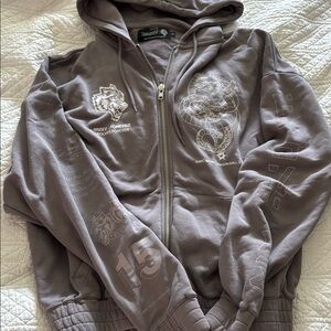 Darc Sport x Dragon Ball Z Purple Grey Oversized Zip up Hoodie w Graphic Design